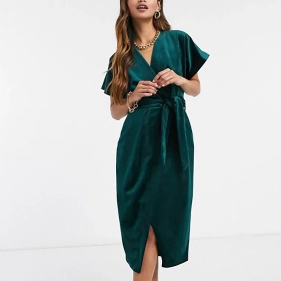 slim fit dress slacks Misha Brooks Satin Midi Dress - Island Green main image 0